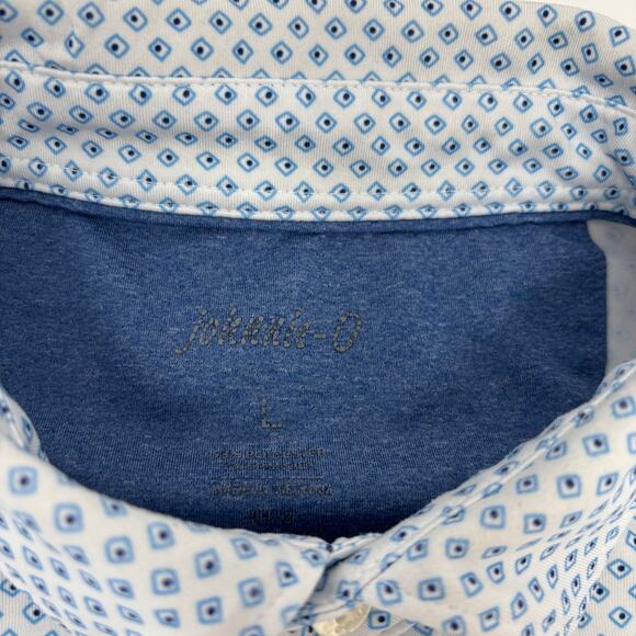 Johnnie-O Mens Large White Blue Diamond Patterned Short Sleeve Golf Polo Shirt - Picture 2 of 6